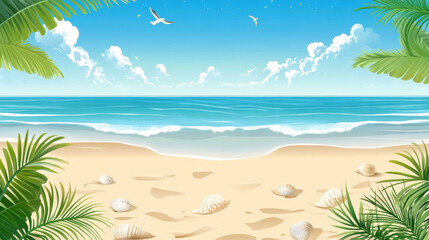 Obraz premium serene summer beach scene with clear blue skies and gentle waves