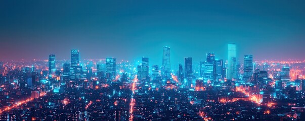 Obraz premium Neon Lights of a Vibrant City Skyline at Night