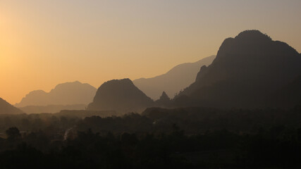 Golden sunset in Vang Vieng, Laos.