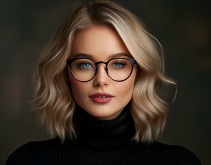 Fototapeta premium Hübsche junge blonde Frau mit Brille