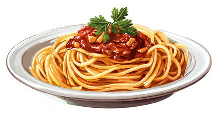 Delicious Plate of Spaghetti with Tomato Sauce and Fresh Herbs Garnish