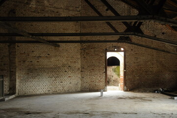 Attic empty room with door.