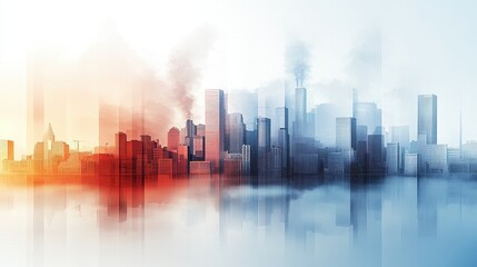 Abstract cityscape divided by a line of clear air and smog, highlighting pollution contrast, [air quality awareness], [haze concept].