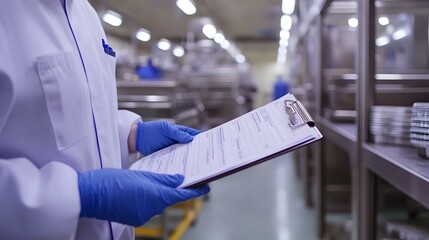 Close-up View of Hygiene Inspection Checklist in Food Production Facility
