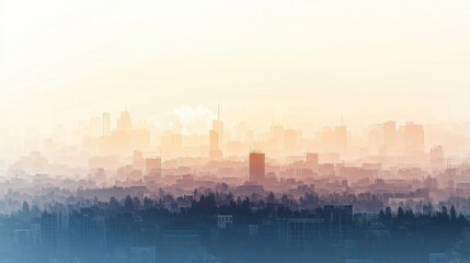 Fototapeta premium Abstract cityscape divided by a line of clear air and smog, highlighting pollution contrast, [air quality awareness], [haze concept].