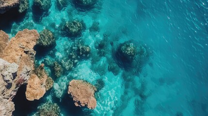 Aerial View of Rocks and Turquoise Ocean Water