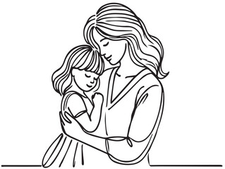 Mother and Daughter Love line art vector. 
Happy Mother s Day vector illustration