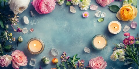 Tranquil Floral Arrangement with Candles: A Serene Escape into Nature's Beauty