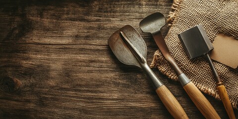 Craftsmanship Unveiled: Timeless Tools of the Trade on Rustic Wood Background