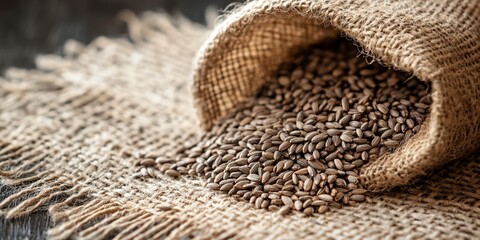 Freshly Harvested Seeds: Nature's Bounty in a Rustic Jute Bag, Embracing Abundance