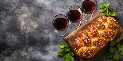 A Warm Embrace: Freshly Baked Challah Bread and Red Wine for Heartfelt Gatherings