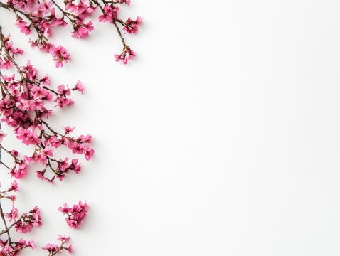 Minimalist flat lay of delicate pink sakura petals for spring design concepts