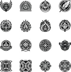 Collection of Esoteric Tattoo Glyph Style Icons


