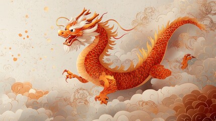 Obraz premium A Lunar New Year design featuring a golden dragon, with abstract red and gold patterns, minimalistic elements 
