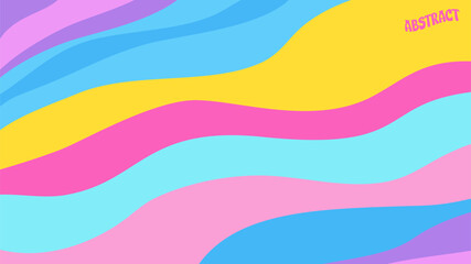 Abstract banner background with colorful curved waves pattern.  Swirled liquid wavy illustration, ripple card in style retro 60s, 70s for psychedelic design.