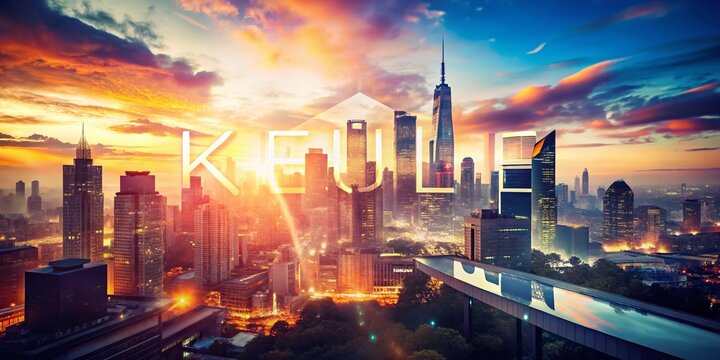 Surreal Double Exposure: Dreamlike Cityscape and Mystical Keule Symbol