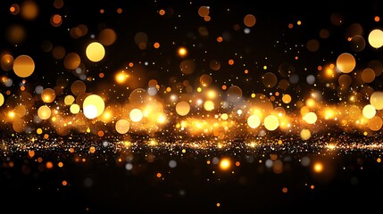 Abstract gold bokeh lights in dark background for festival celebration designs