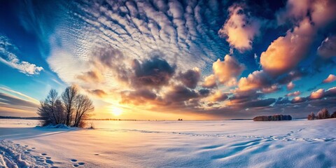 Surreal Winter Landscape: Vast Snowy Field, Bright Sky, Cutout PNG