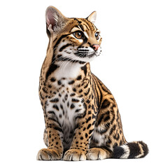 Obraz premium Angled view full body shot of an extremely perfect looking single Ocelot isolated on a white transparent background