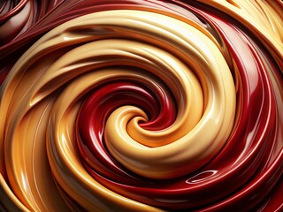Swirling Brown, Cream & Burgundy Paint Texture - Glossy Abstract Background