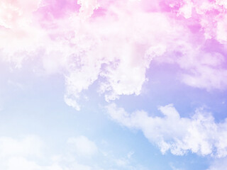 beauty sweet pastel blue and pink colorful with fluffy clouds on sky. multi color rainbow image. abstract fantasy growing light