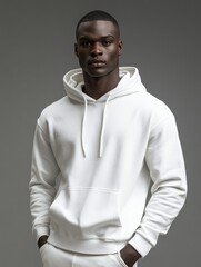 Obraz premium A male model wearing a plain white hoodie