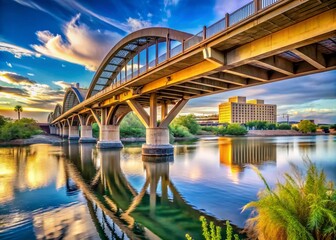 Naklejka premium Tempe Arizona Mill Avenue Bridge Salt River Documentary Style Photograph