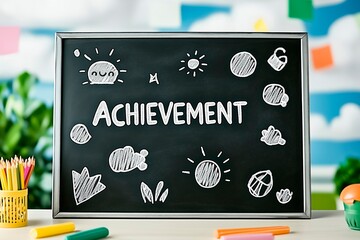 Inspiring classroom chalkboard illustration promoting achievement and creativity in children