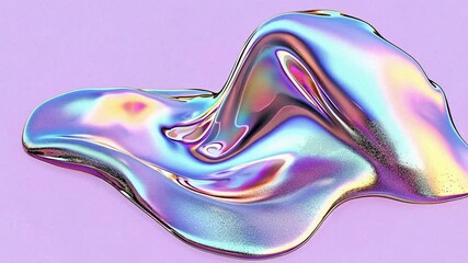 Seamless loop of iridescent, flowing liquid morphing and swirling on a pastel background. Ideal for abstract visuals, backgrounds, or visual effects projects. - Powered by Adobe