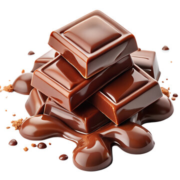 A stack or pieces dark chocolate of broken chocolate pieces with transparent background