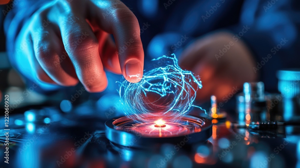 Poster a close-up shot of a hand holding a compass near a coil with visible electric current, illustrating 