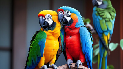 Obraz premium Colorful Parrots Sharing a Loving Moment