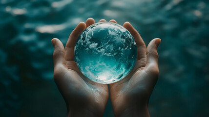 Hands holding a water globe, water day