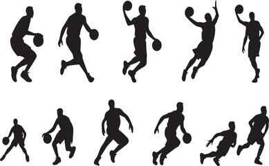  basketball player silhouette icons set