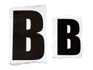 "B" wording or text with pieces of torn or cut paper, design elements isolated on transparent background.