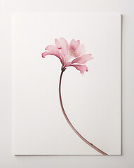 Classic Traditional Watercolor Art of Pink Flower with Green Stem on White Canvas with Timeless Brushwork and Subtle Elegance