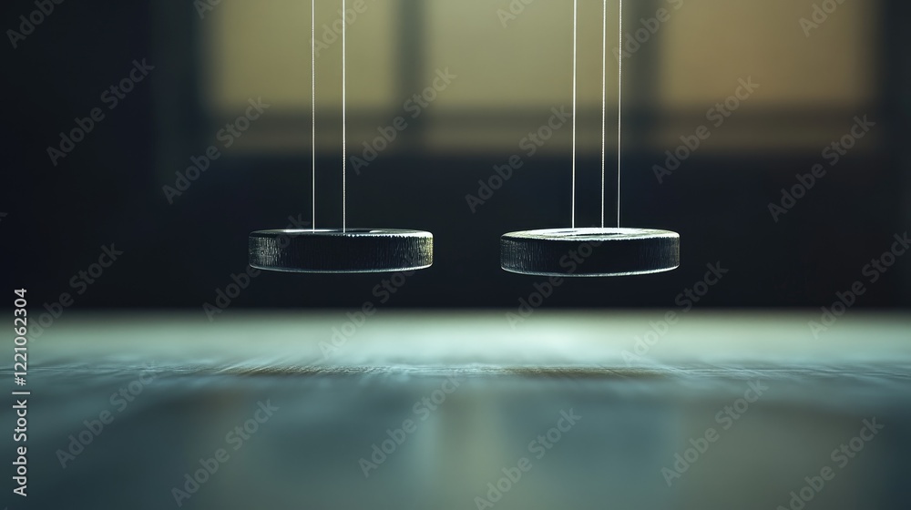 Poster A conceptual scene of two magnets floating mid-air, held by transparent strings, with visible tension between the magnetic forces.