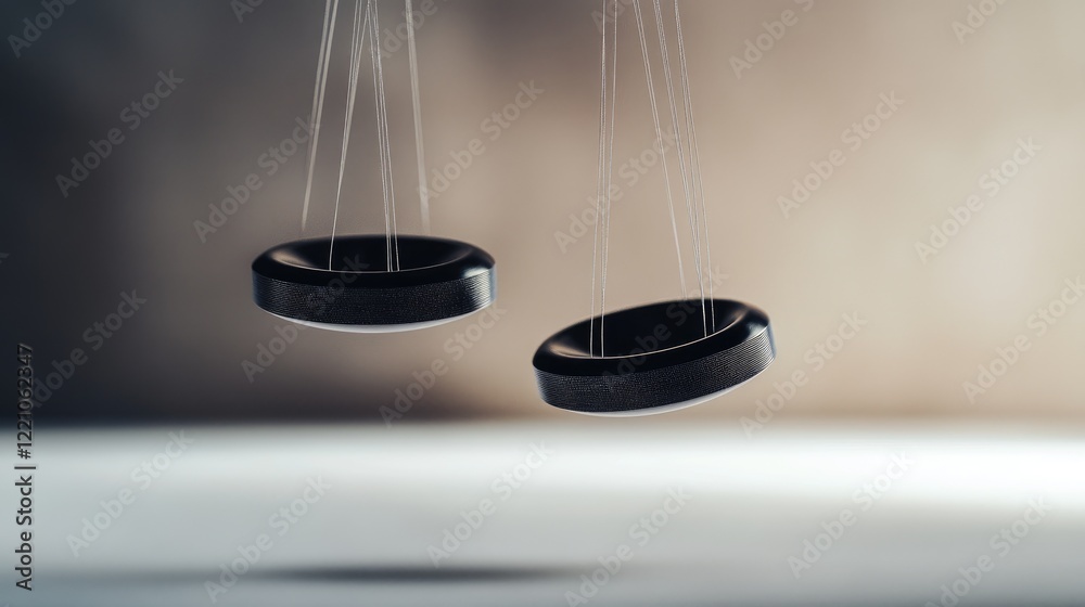 Poster a conceptual scene of two magnets floating mid-air, held by transparent strings, with visible tensio