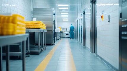 HACCP Food Safety and Control Measures Displayed in Industrial Factory Hallway