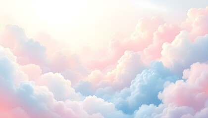 Dreamy pastel clouds with soft pink, peach, and blue tones, blending seamlessly into a calm, ethereal atmosphere with a subtle background.