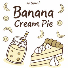national banana cream pie day silhouette vector illustration