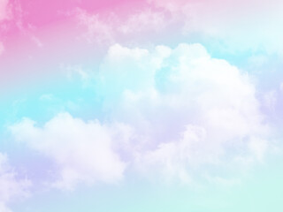 beauty sweet pastel purple and blue colorful with fluffy clouds on sky. multi color rainbow image....