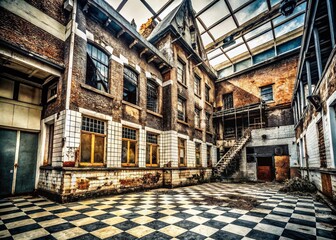 Fototapeta premium Urban Exploration Photography: White Checkered Background - Grunge Texture Print Marketing