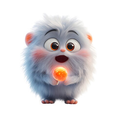 Fluffy 3D Cartoon Character with Surprised Expression Isolated on Transparent Background