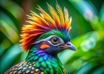 Fototapeta premium Tropical Quail with Mohawk Hairstyle - Close-Up Portrait Stock Photo