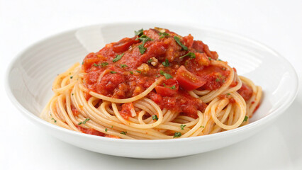 Spaghetti with red sauce in a white plate