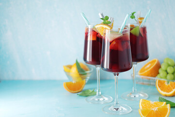 Glasses with traditional Spanish drink Sangria	