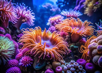Obraz premium Vibrant Anemone in Aquarium - Underwater Architectural Photography