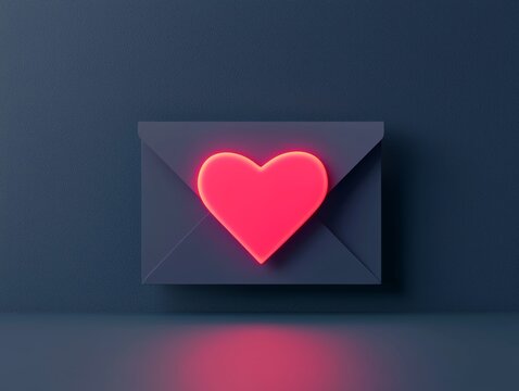 A glowing heart symbol inside an envelope conveying love and affection, ideal for romantic themes and heartfelt communications.