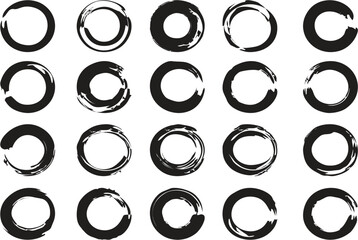 Round circle brushstroke thick paint. Isolated Grunge style texture. Black smears isolated on a white background. Poster, banner, flyer or sticker designing idea. EPS 10.